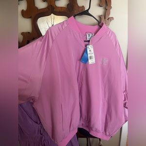 Adidias bomber jacket and matching pants in pink with bedazzle